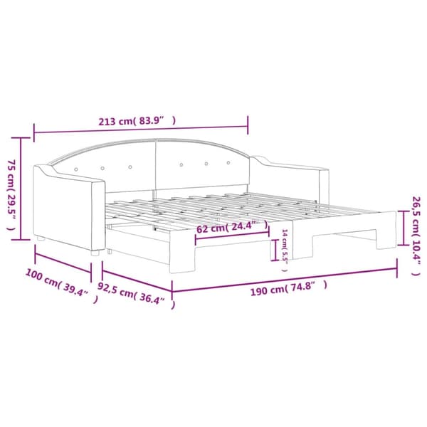 vidaXL Dagbädd utdragbar svart 90x190 cm tyg