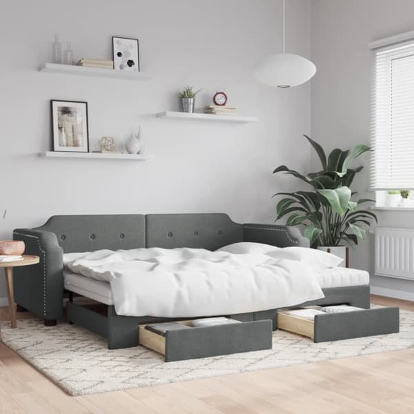 vidaXL Dagbädd utdragbar med lådor mörkgrå 90x190 cm tyg