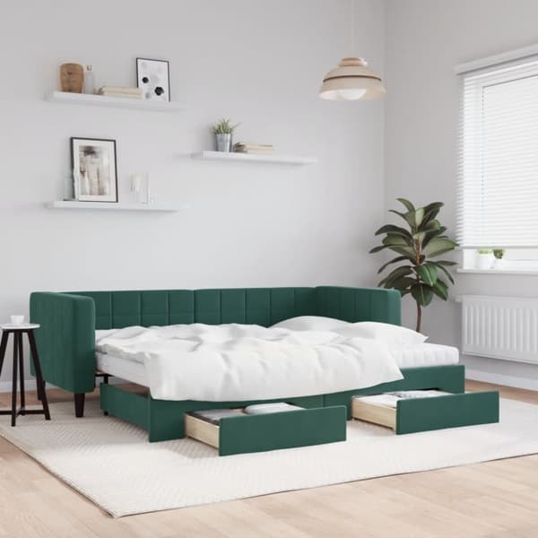 vidaXL Dagbädd utdragbar med lådor mörkgrön 80x200 cm sammet