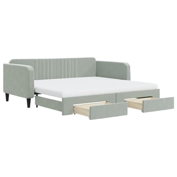vidaXL daybed med udtræk og skuffer 100x200 cm velour lysegrå