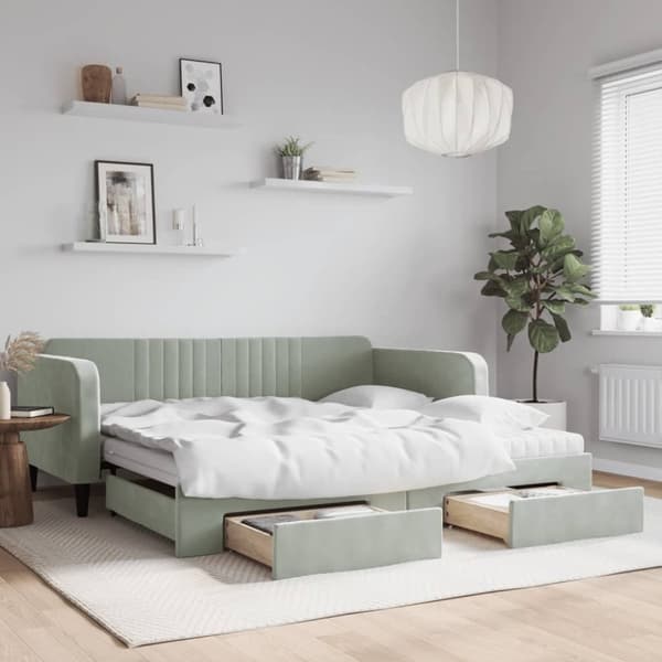 vidaXL daybed med udtræk og skuffer 100x200 cm velour lysegrå