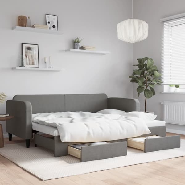 vidaXL Dagbädd utdragbar med lådor mörkgrå 80x200 cm tyg