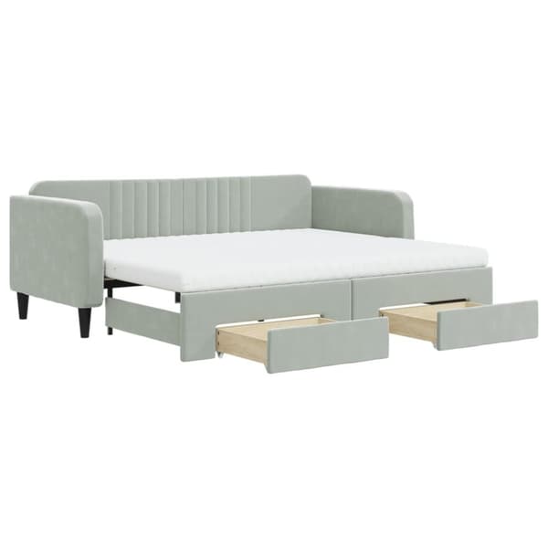 vidaXL Dagbädd utdragbar med lådor ljusgrå 90x200 cm sammet