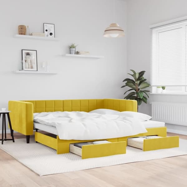vidaXL daybed med udtræk og skuffer 100x200 cm velour gul