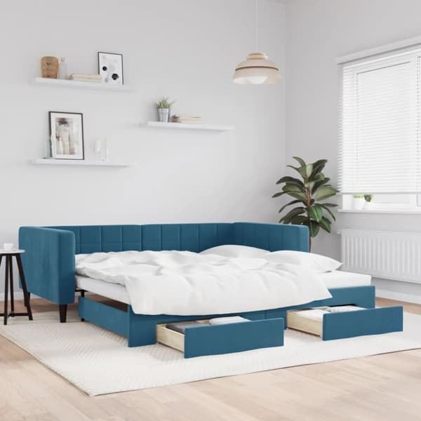 vidaXL daybed med udtræk og skuffer 100x200 cm velour blå
