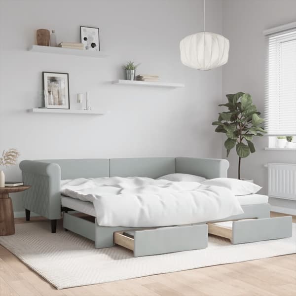 vidaXL daybed med udtræk og skuffer 90x190 cm velour lysegrå