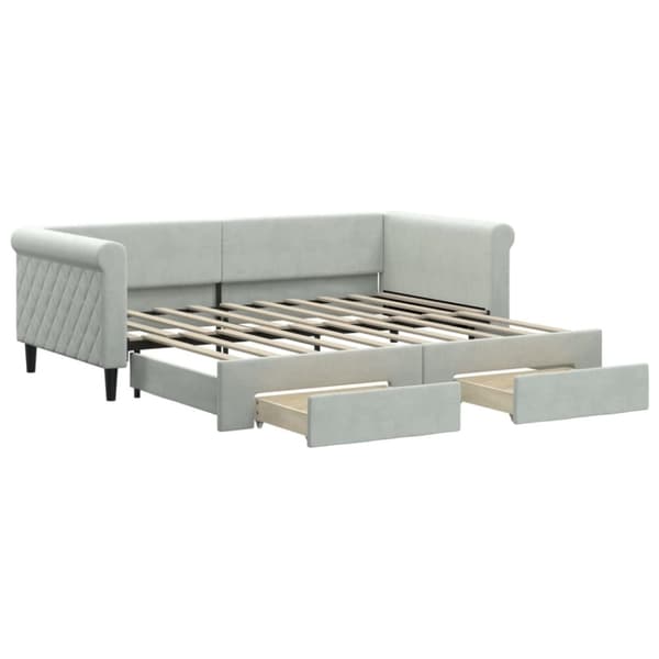 vidaXL daybed med udtræk og skuffer 90x190 cm velour lysegrå