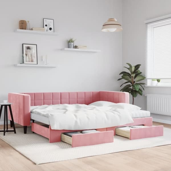 vidaXL Dagbädd utdragbar med lådor rosa 90x200 cm sammet