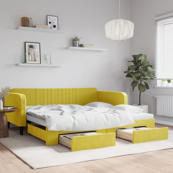 vidaXL Dagbädd utdragbar med lådor gul 100x200 cm sammet