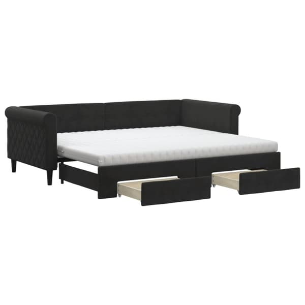 vidaXL daybed med udtræk og skuffer 90x200 cm velour sort