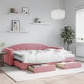 Miniatyrbild 2 av 11: vidaXL Dagbädd utdragbar med lådor rosa 80x200 cm sammet