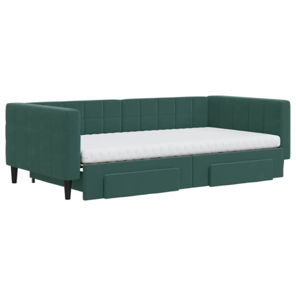 vidaXL daybed med udtræk og skuffer 100x200 cm velour mørkegrøn