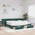 Miniatyrbillede 2 af 11: vidaXL daybed med udtræk og skuffer 100x200 cm velour mørkegrøn