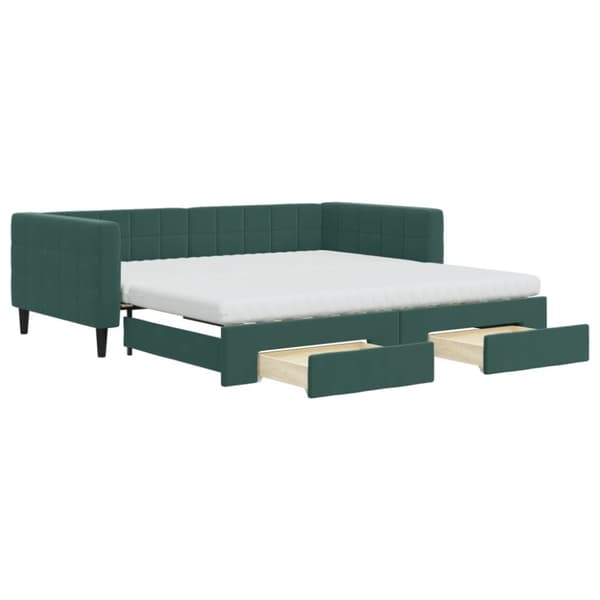 vidaXL daybed med udtræk og skuffer 100x200 cm velour mørkegrøn