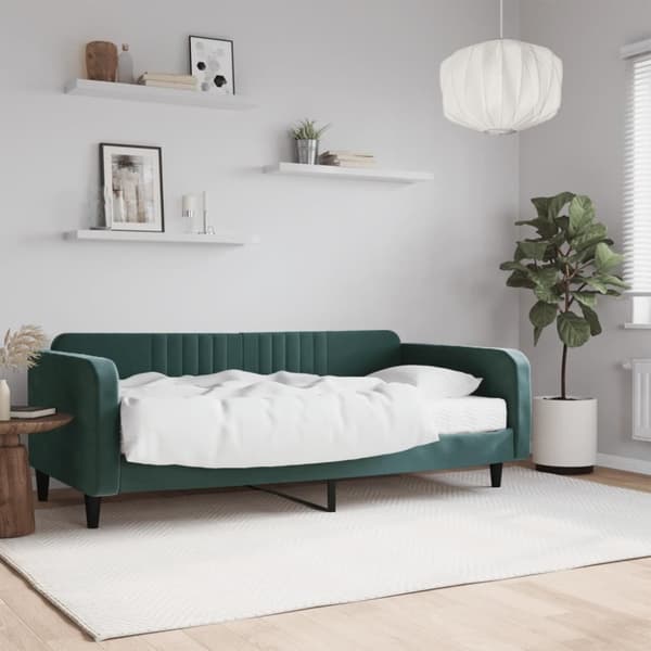 vidaXL Dagbädd med madrass mörkgrön 100x200 cm sammet