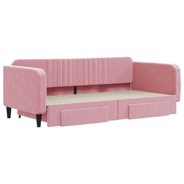 vidaXL daybed med udtræk og skuffer 100x200 cm velour lyserød