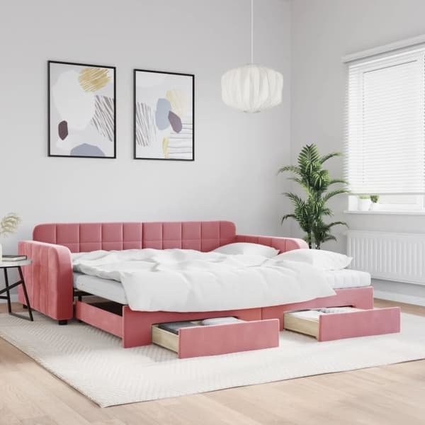 vidaXL Dagbädd utdragbar med lådor rosa 100x200 cm sammet