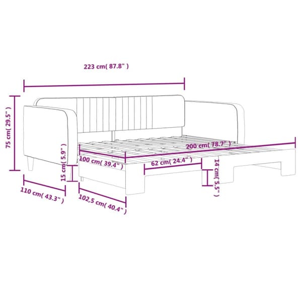 vidaXL Dagbädd utdragbar svart 100x200 cm sammet