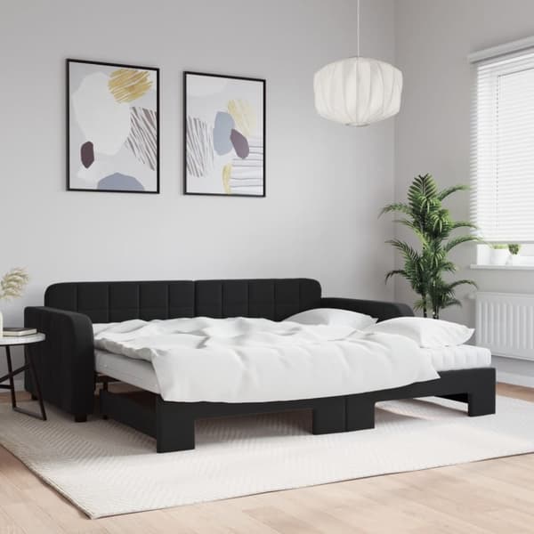 vidaXL Dagbädd utdragbar med madrasser svart 90x190 cm sammet
