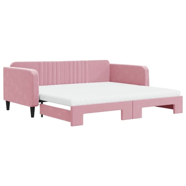 vidaXL Dagbädd utdragbar och madrasser rosa 100x200 cm sammet