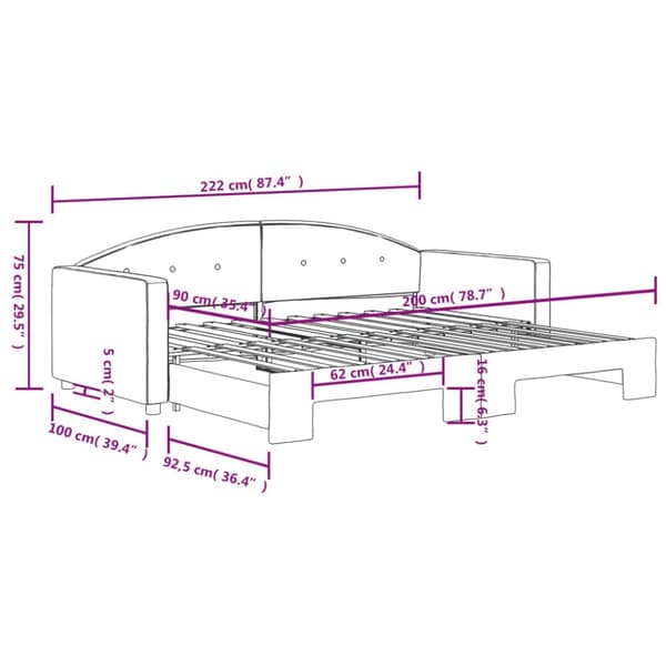 vidaXL Dagbädd utdragbar svart 90x200 cm sammet