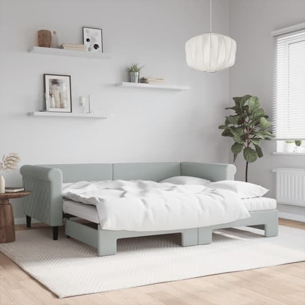 vidaXL Dagbädd utdragbar och madrasser ljusgrå 90x190 cm sammet