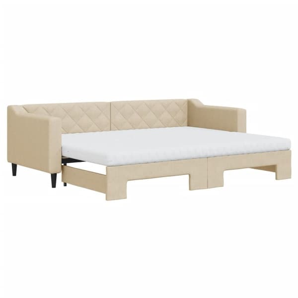 vidaXL Dagbädd med madrasser utdragbar gräddvit 80x200 cm tyg