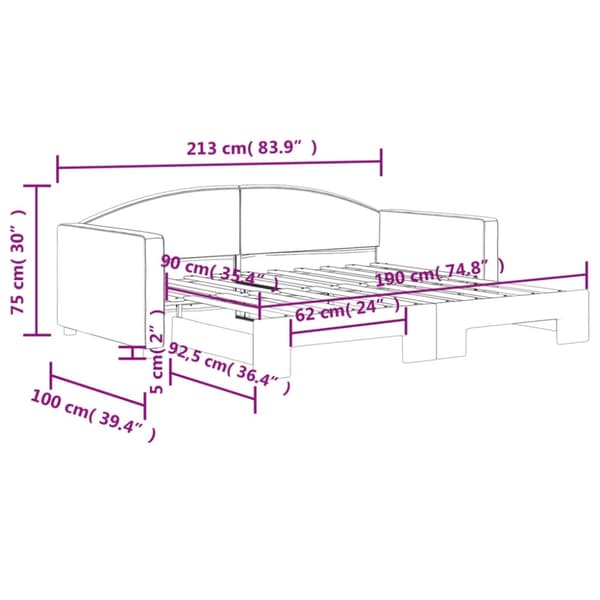vidaXL Dagbädd utdragbar svart 90x190 cm tyg