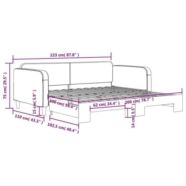 vidaXL Dagbädd utdragbar taupe 100x200 cm tyg