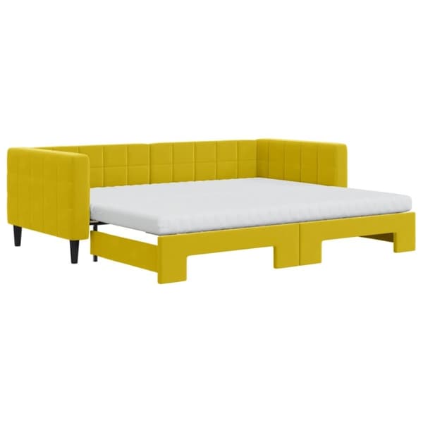 vidaXL Dagbädd utdragbar och madrasser gul 90x200 cm sammet