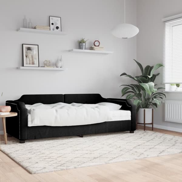 vidaXL Dagbädd med madrass svart 90x190 cm tyg