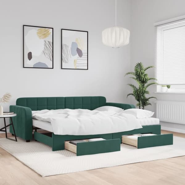vidaXL Dagbädd utdragbar med lådor mörkgrön 90x200 cm sammet