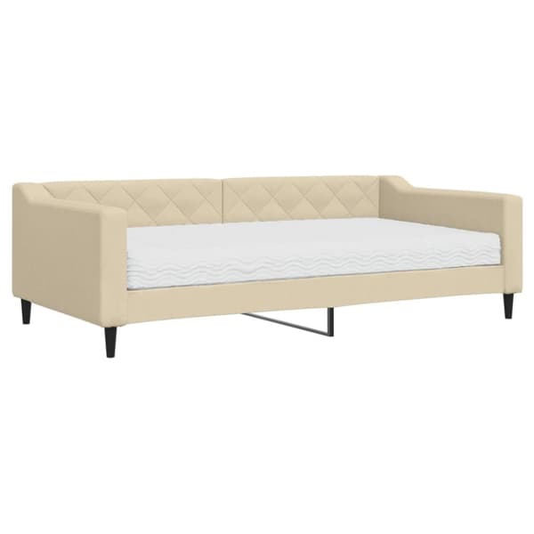 vidaXL Dagbädd med madrass gräddvit 100x200 cm tyg