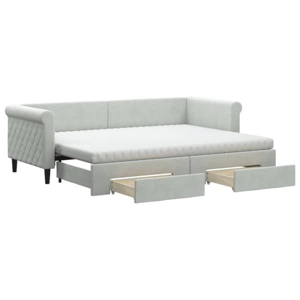 vidaXL Dagbädd utdragbar med lådor ljusgrå 80x200 cm sammet