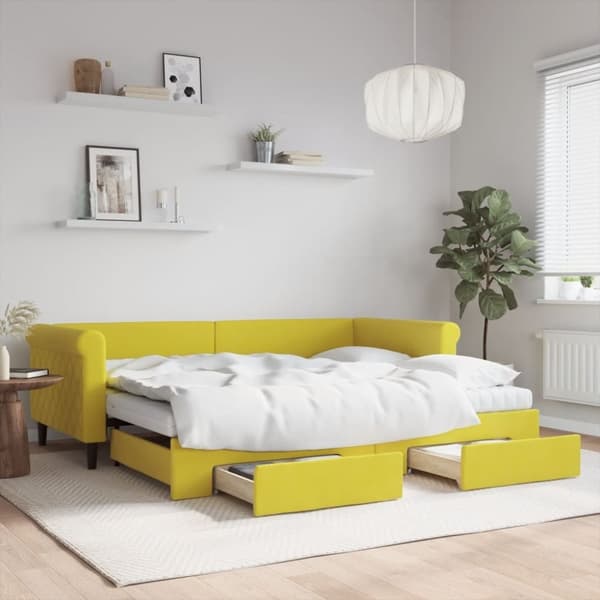 vidaXL Dagbädd utdragbar med lådor gul 90x200 cm sammet