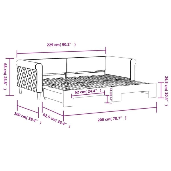vidaXL Dagbädd utdragbar blå 90x200 cm sammet