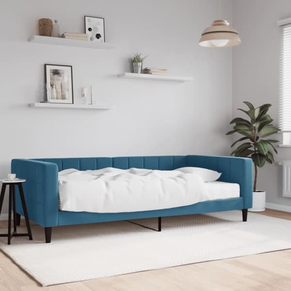 vidaXL Dagbädd med madrass blå 100x200 cm sammet