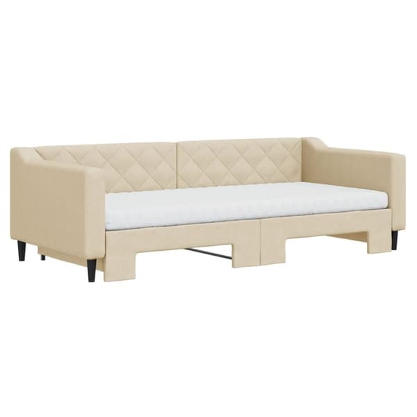vidaXL Dagbädd utdragbar med madrasser gräddvit 90x200 cm tyg