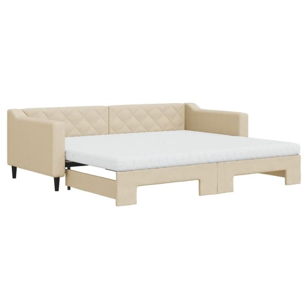 vidaXL Dagbädd utdragbar med madrasser gräddvit 90x200 cm tyg