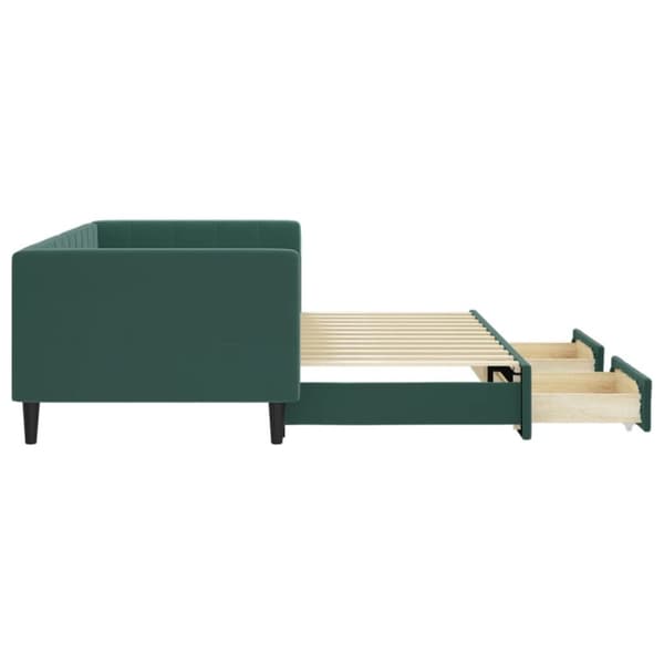 vidaXL daybed med udtræk og skuffer 90x200 cm velour mørkegrøn
