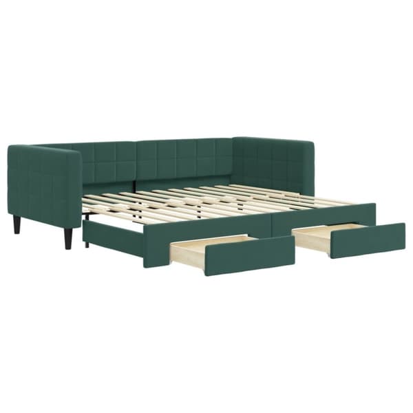 vidaXL daybed med udtræk og skuffer 90x200 cm velour mørkegrøn