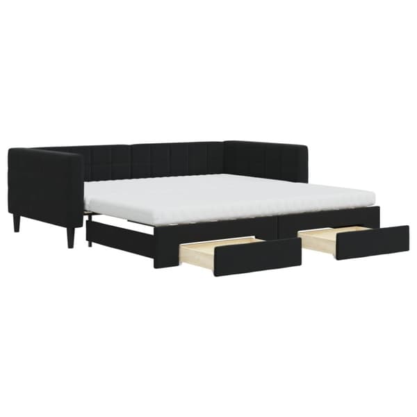 vidaXL daybed med udtræk og skuffer 100x200 cm velour sort