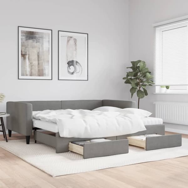 vidaXL Dagbädd utdragbar med lådor mörkgrå 100x200 cm tyg
