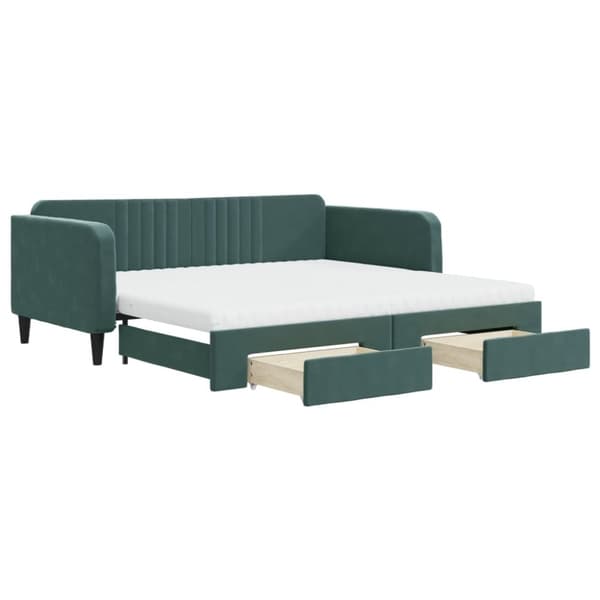 vidaXL daybed med udtræk og skuffer 100x200 cm velour mørkegrøn