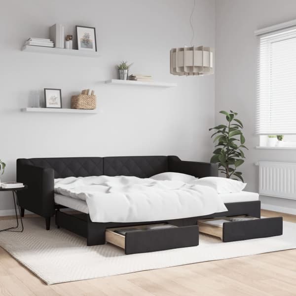 vidaXL daybed med udtræk og skuffer 90x190 cm stof sort