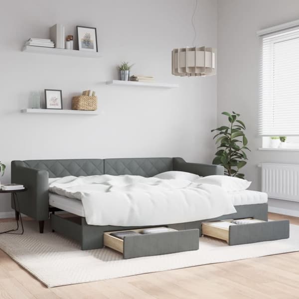 vidaXL daybed med udtræk og skuffer 90x200 cm stof mørkegrå