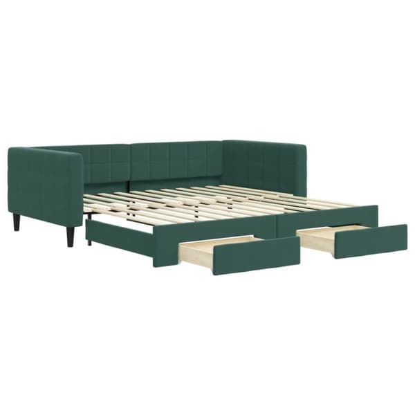 vidaXL daybed med udtræk og skuffer 100x200 cm velour mørkegrøn