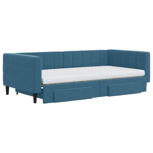 vidaXL daybed med udtræk og skuffer 100x200 cm velour blå