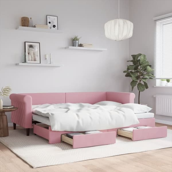 vidaXL Dagbädd utdragbar med lådor rosa 80x200 cm sammet