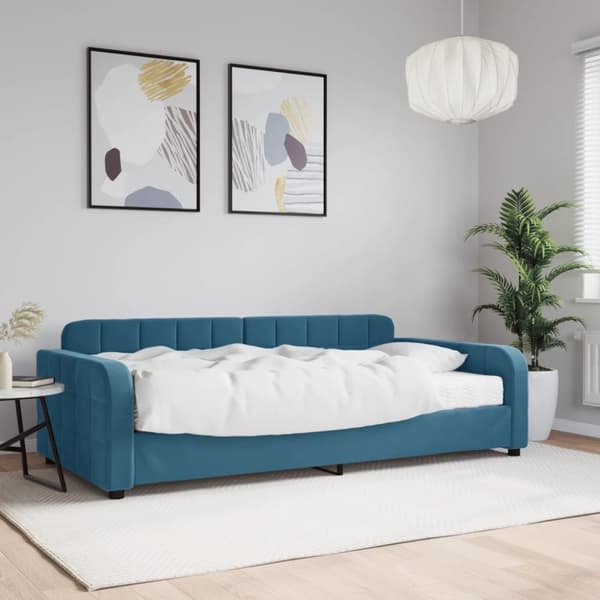 vidaXL Dagbädd med madrass blå 100x200 cm sammet